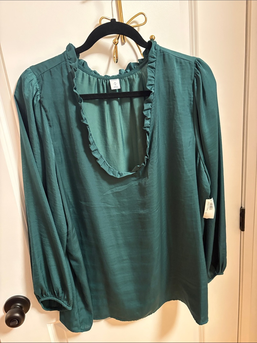 Old Navy Teal Green Ruffle-Neck Long Sleeve Blouse
